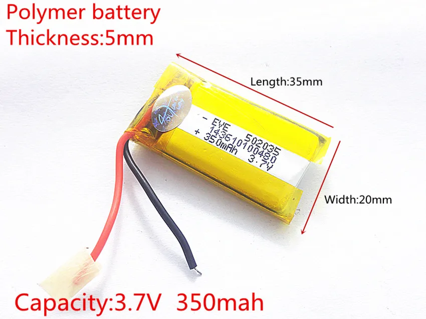 3.7V,350mAH,502035 PLIB; polymer lithium ion / Li-ion battery for GPS,mp3,mp4,mp5,dvd,bluetooth,model toy mobile bluetooth