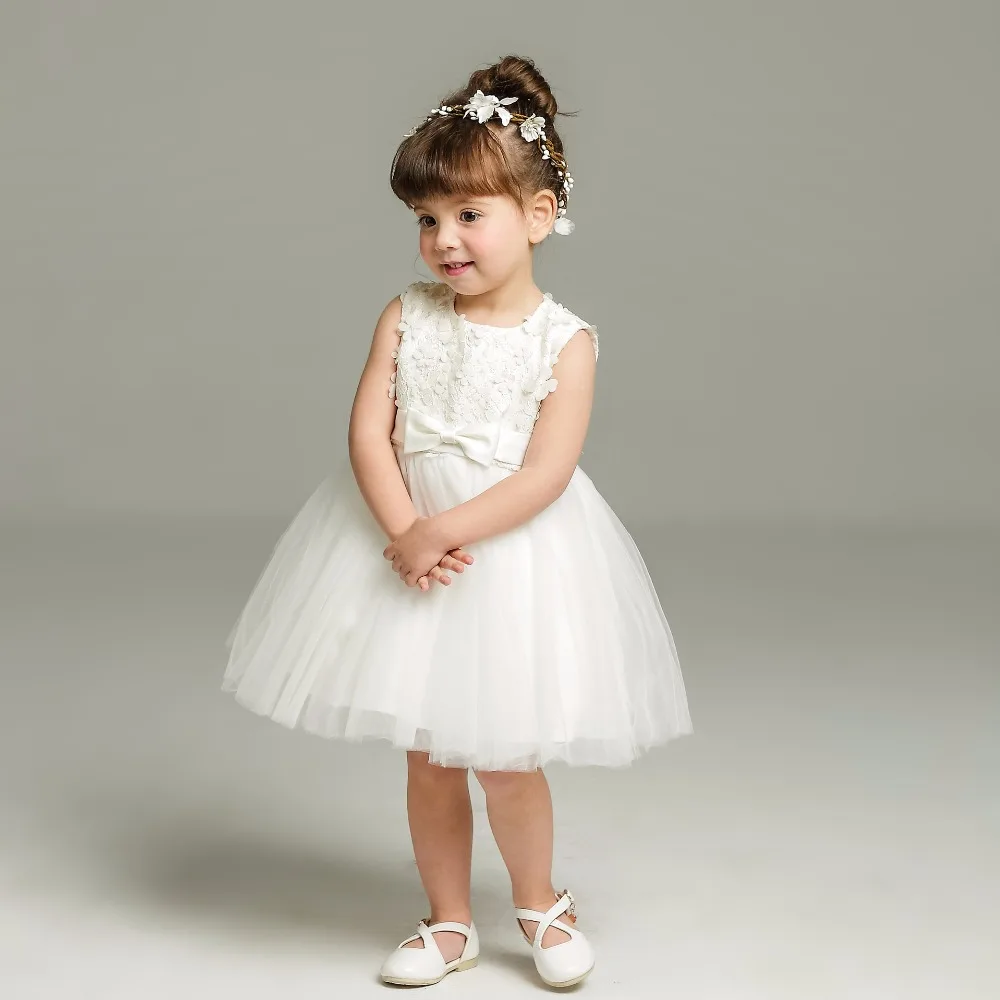 Summer 1 Year Baby Girl Birthday Dress Sleeveless Christening Gown Bow