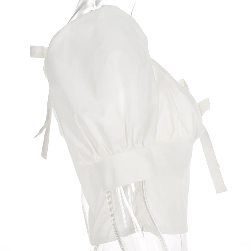 SUCHCUTE повседневное элегантный укороченный Топ для женщин короткий рукав белый Винтаж T рубашка с квадратным воротником Женская рубашка