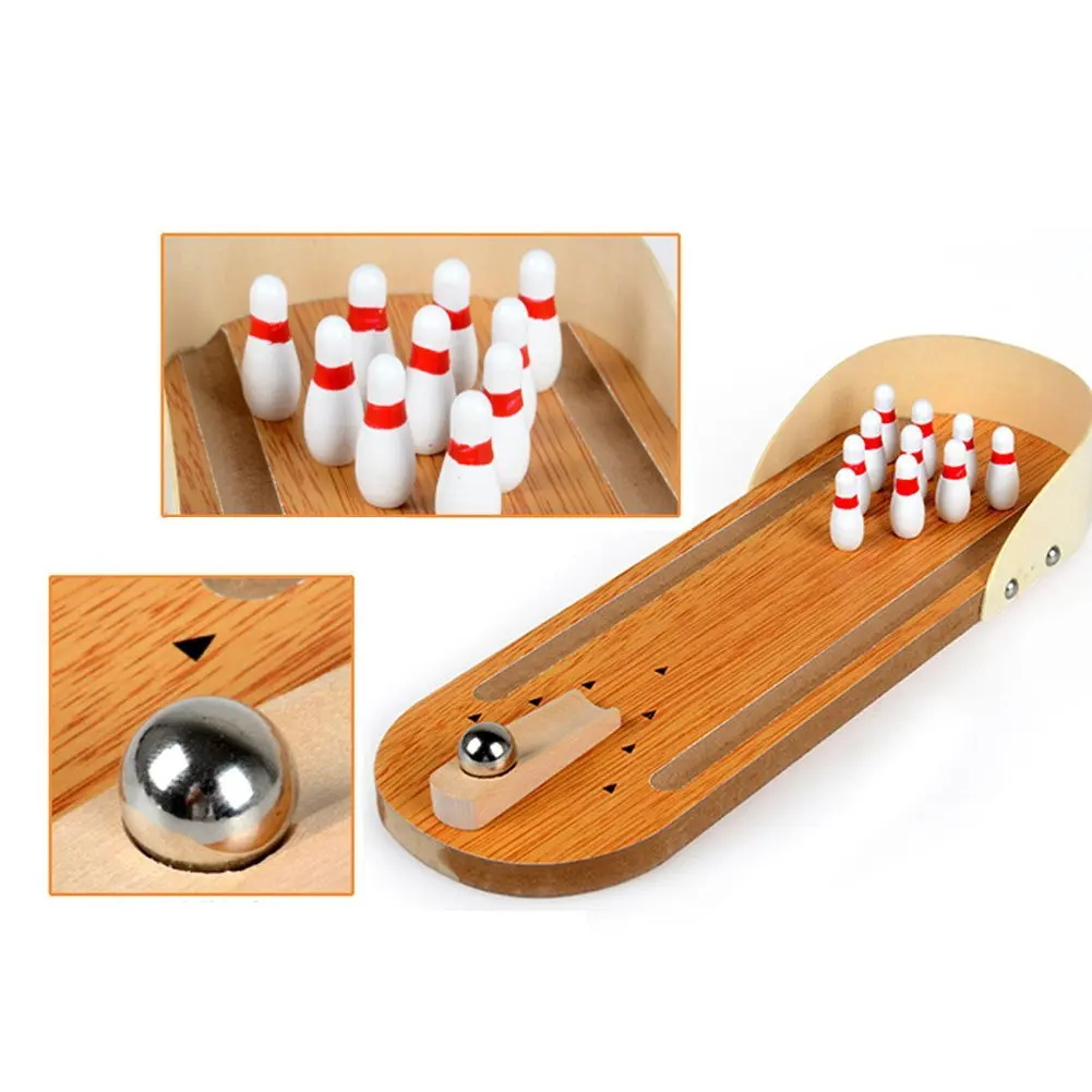 

MACH Mini Desktop Bowling Game Set Wooden Bowling Alley Ten Metal Pin Ball Desk