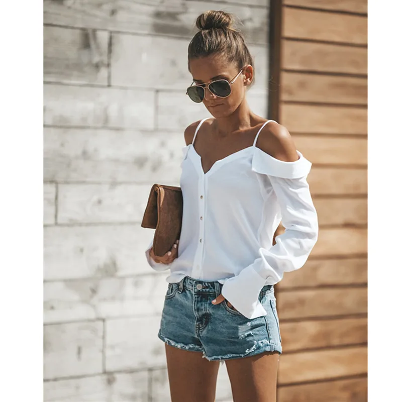 SINFEEL 2018 النساء قمصان طويلة الأكمام مثير السباغيتي حزام قبالة الكتف السيدات بلوزة قمم مكتب Ol نمط قميص فام SINFEEL 2018 النساء قمصان طويلة الأكمام مثير السباغيتي حزام قبالة الكتف السيدات بلوزة قمم مكتب Ol نمط قميص فام