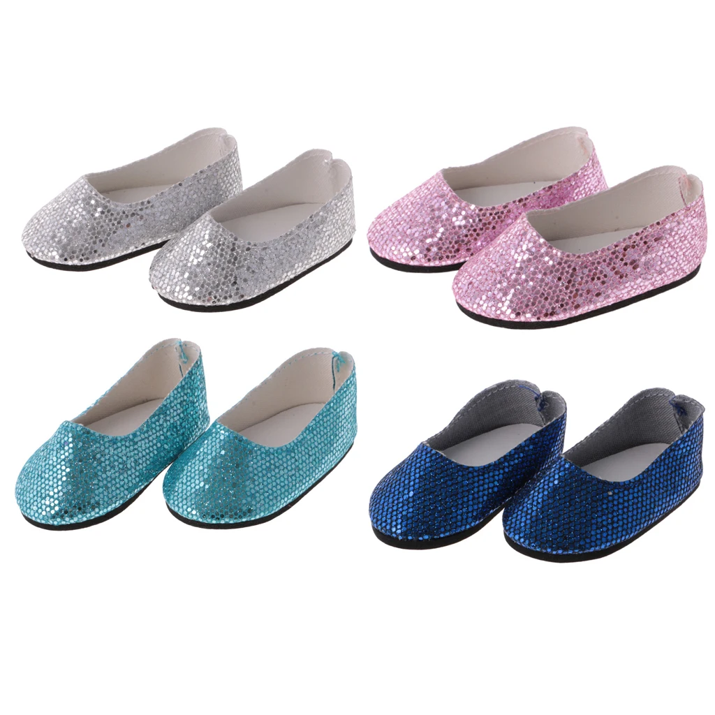 Pack of 4 Pairs Adorable Sequins Flat Shoes for 14''   Wellie Wisher Dolls Dress Up ACCS