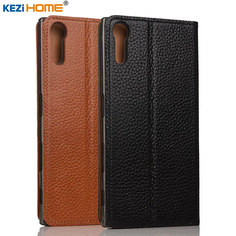  Case for Sony Xperia XZ KEZiHOME Litchi Genuine Leather Flip Stand Leather Cover capa For Sony XZ F