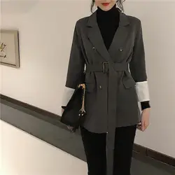 Весна Новая мода 2019 Блейзер куртка для женщин офисный костюм для дам повседневное бизнес женский пальто с поясом Верхняя одежда