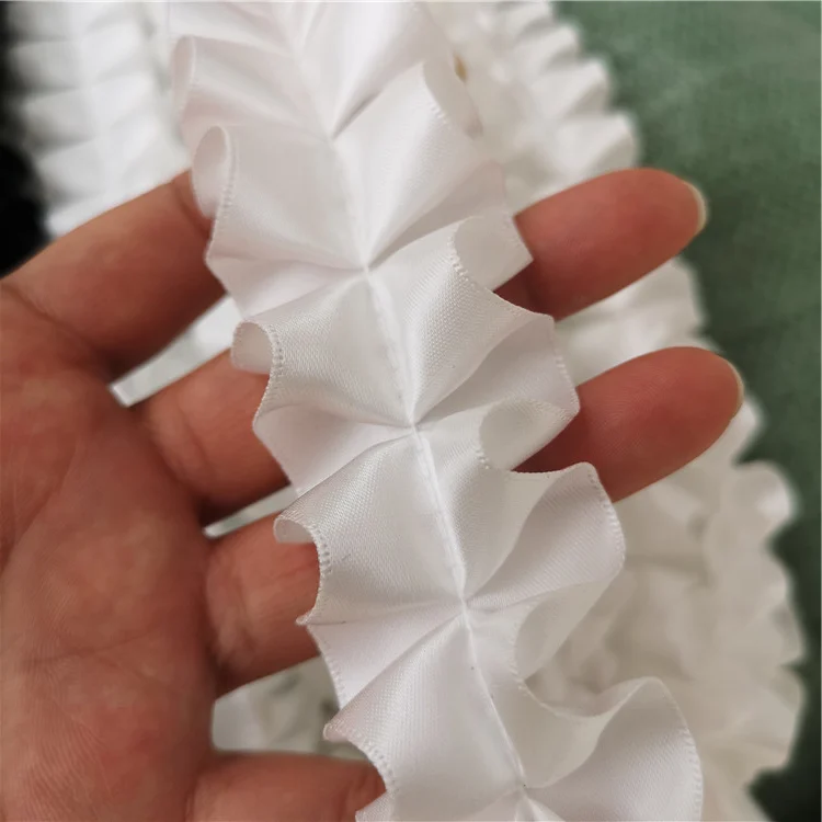 4 см в ширину 3D плиссированная атласная кружевная Лента ткань аппликация Воротник рюшами отделка для шторы «сделай сам» головной убор Ткань для шитья гипюр поставки