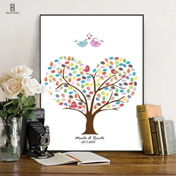 

For Wedding Souvenirs Guest Book 1 set Creative Custom Fingerprint DIY Wedding Tree Guestbook ( Ink Pad Included)