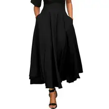 Yfashion Women Fashionable Skirt OL High Waist Maxi Pleated Flared Skirt