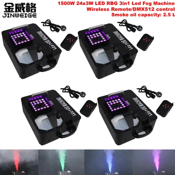 

Free Shipping 4pcs/Lot 24x3w Super LED 1500w RGB 3In1 Fog Machine 2.5L Light Professional Stage Wireless Remote DMX512 Control