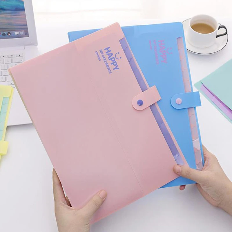 

1 Pcs Kawaii Smile Face A4 Folder Multi-layer Expanding Wallet Storage File Paper Bag Document Bags Stationery File Folders