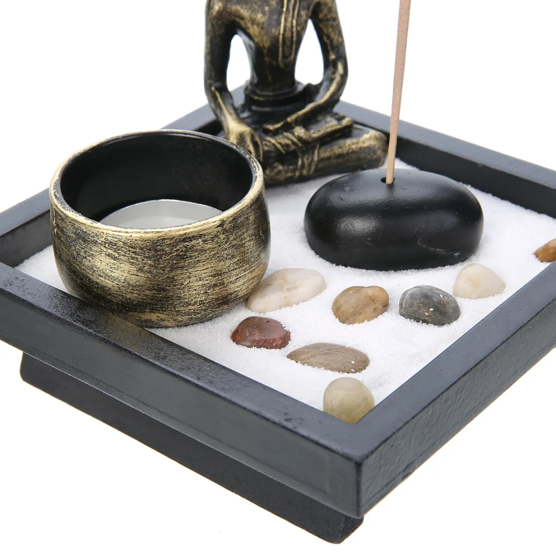 Zen Garden Sand Kit Relax Spiritural Meditation Decor Buddha Tealight Holder Garden Office Gift Home Decorations