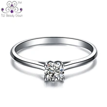 Bienes Plata 925 Classic 4 Cornamenta Garras Ajuste Blanco Crystal Imitado Diamante Anillos de Boda Para Las Mujeres Joyería de La Novia