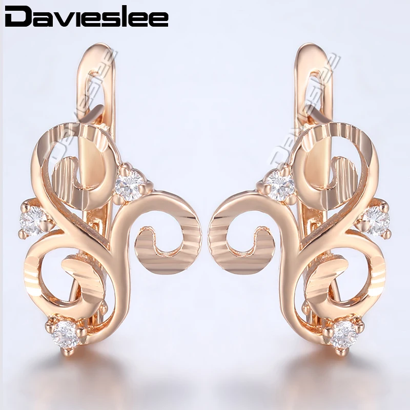 

Davieslee 585 Rose Gold Filled Earrings For Women Paved Clear CZ Embossed Cloud Shaped Stud Earrings Fashion Jewelry LGE168