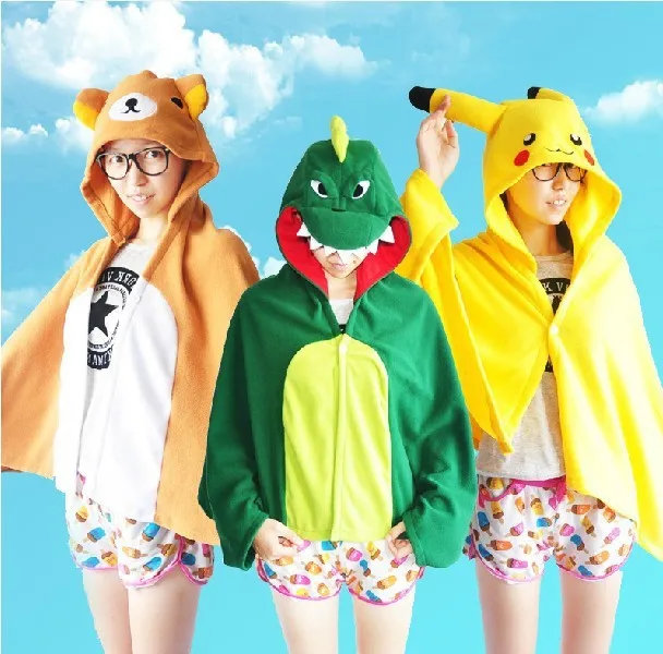 Anime Dinosaur Pokemon Pikachu Rilakkuma Bear Adult Hooded Blanket