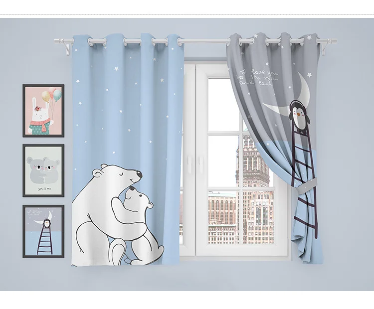 На заказ, для детской комнаты, занавески, переодевание, плоское, французское окно, эркер, Северное, розовое, голубое, медведь, 150/200x260
