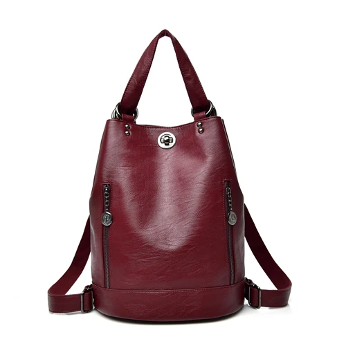 Женские кожаные рюкзаки, винтажная женская сумка через плечо, многофункциональная дорожная женская сумка, Mochilas, школьные сумки - Цвет: Red