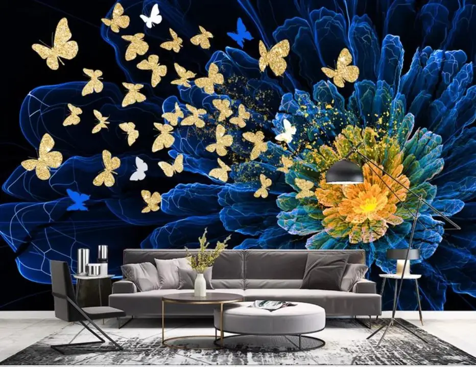 

Modern dreamy golden butterfly abstract flower background wall modern living room wallpapers