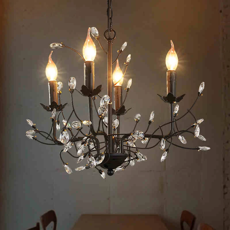 

American Crystal Chandelier Retro Vintage Chandeliers Light Fixture Nordic Industrial Crystal Hanging Lamps Home Indoor Lighting