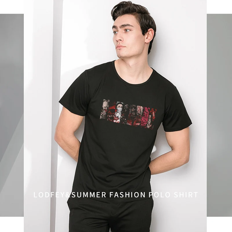 

Men's round neck short-sleeved t-shirt men's 2019 new trend summer Europe and America street tide printing half sleeve HY1MC07