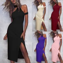 Women Choker High Neck Sexy Bodycon Dress Summer Butt Wrapped Party Dress Plus Size bodycon choker neck tube top