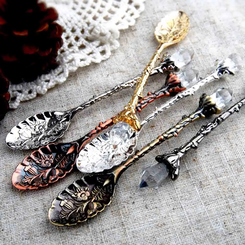 

Dining Bar Vintage Royal Style Zinc Alloy Carved Mini Coffee Spoon Flatware Cutlery Dessert Coffee tea Spoon Kitchen Accessories