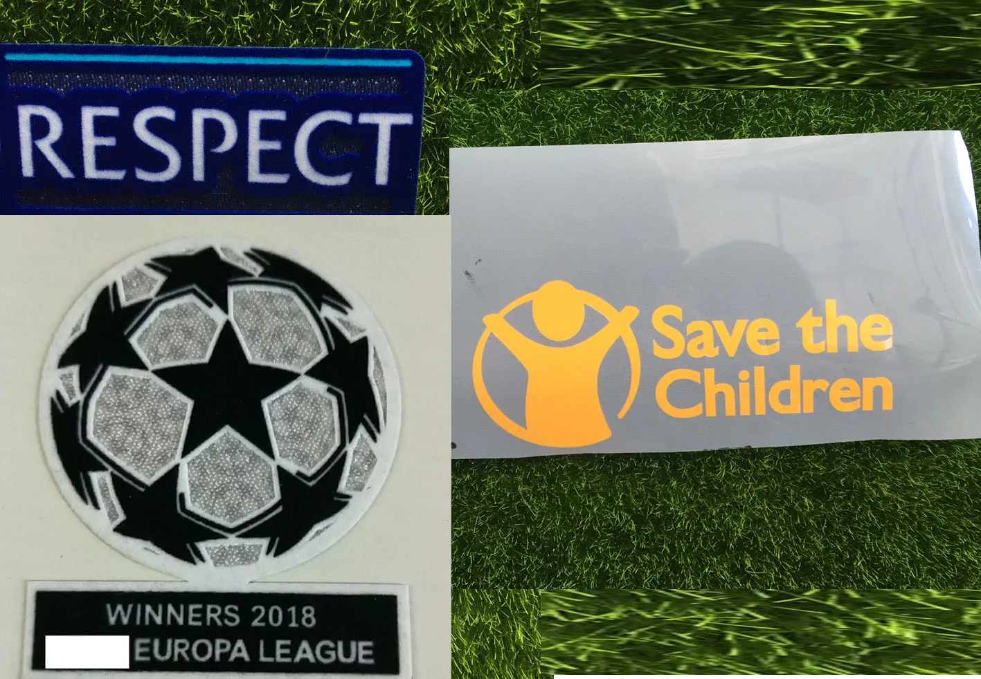 Бархатные победители Европа Лига патч и уважение с Save The Children спонсор значок теплообмена футбольная нашивка значок