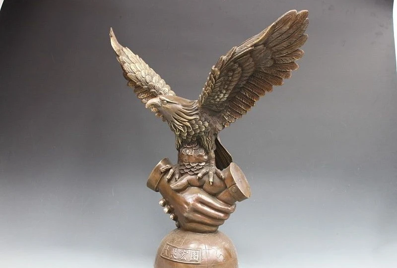 

20 Chinese Bronze copper Feng shui lucky Wealth Peace Soaring eagle statue a5.19