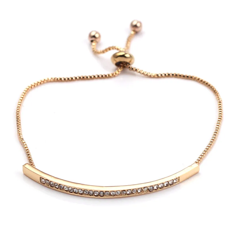 

2019 Trend Metal Crystal Bar Long strips Chain Bracelet Adjustable Drawstring Tightening Bractlet Jewelry Gold Silver Rose gold