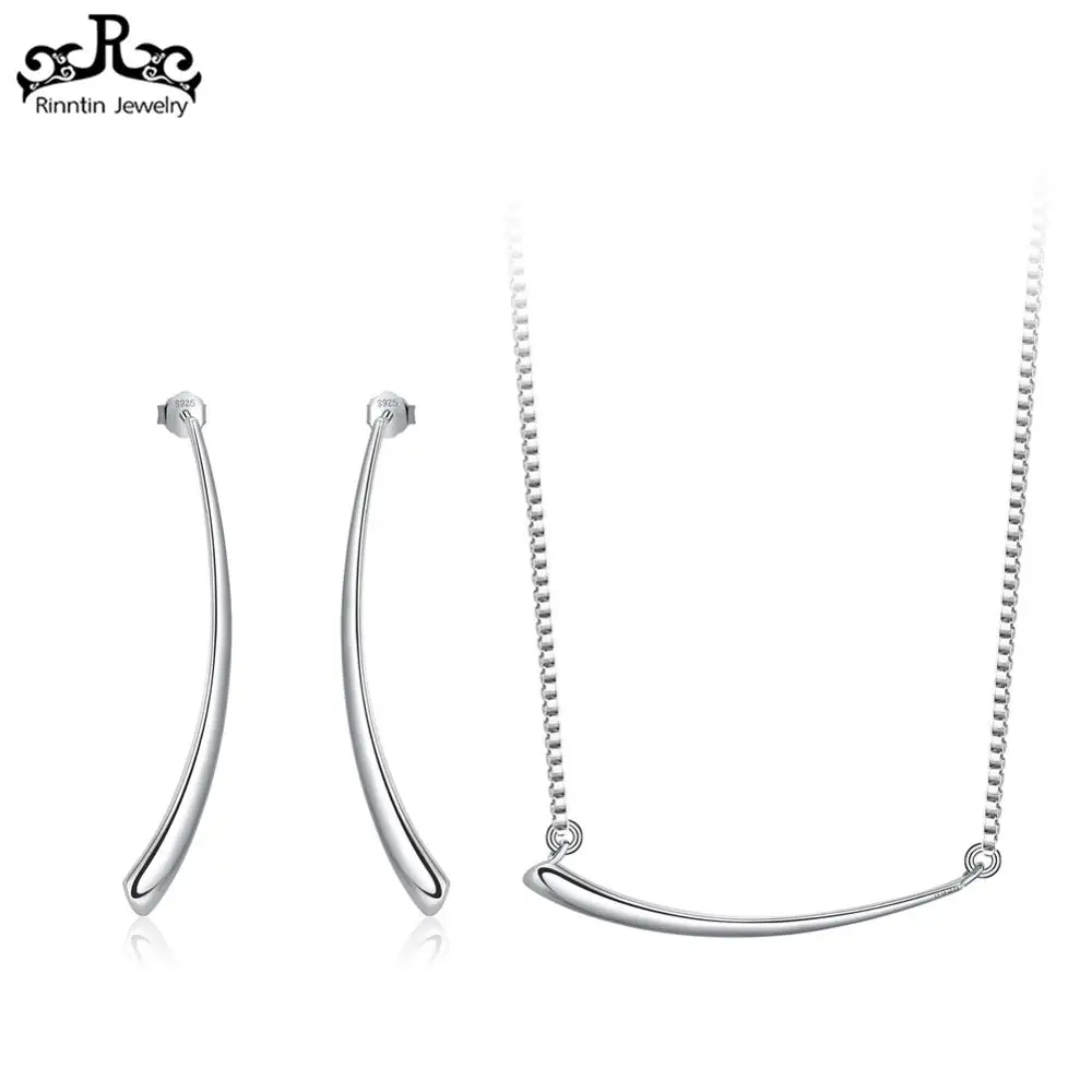 

Effie Queen 925 Sterling Silver Women Necklace Earrings Sets Geometric Wedding Bands Engagement Simple Korean Jewelry TSS30