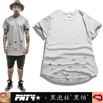 

High quality 2017 classic plain hole scratches do old render joker plus long short sleeve TEE shirt Long T-shirt the extended