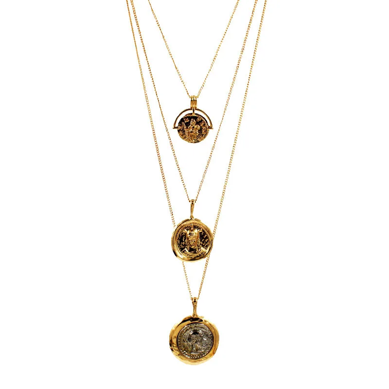 

Retro Rome Gold Color Portrait Coin Necklace Pendant Minimalist Coin Disc Layering Choker Necklaces For Women Vintage Accessory