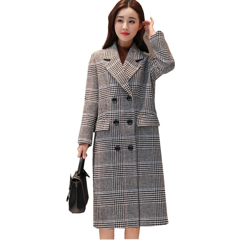 blanc Section D'hiver Col Longue Nouvelle Haute Qualité Automne Lâche Coupe De Coréenne Plaid Tailleur Rétro vent La Laine Femmes Version Et Rouge wP0O8nk