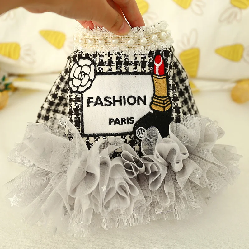 Princess Small Dog Dresses Coat Autumn Houndstooth Cat Skirt Clothes Tulle Dresses Puppy Chihuahua XS S M L XL