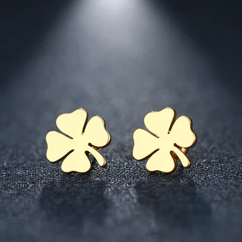 Stainless Steel Stud Earring For Women Man Clover Gold And Silver Color Engagement Jewelry