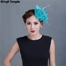 Натуральный Конопляный головной убор из пеньковой сетки Свадебная шляпка для банкета, посещающая шляпу, Свадебные шляпы, перо, кепка, шляпка Mariage Mingli Tengda