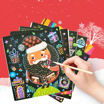 

6 Sheets 21.5x19CM Children Christmas Scratch Drawing Paper color scratching painting DIY for Kids Education Toy Christmas Gifts