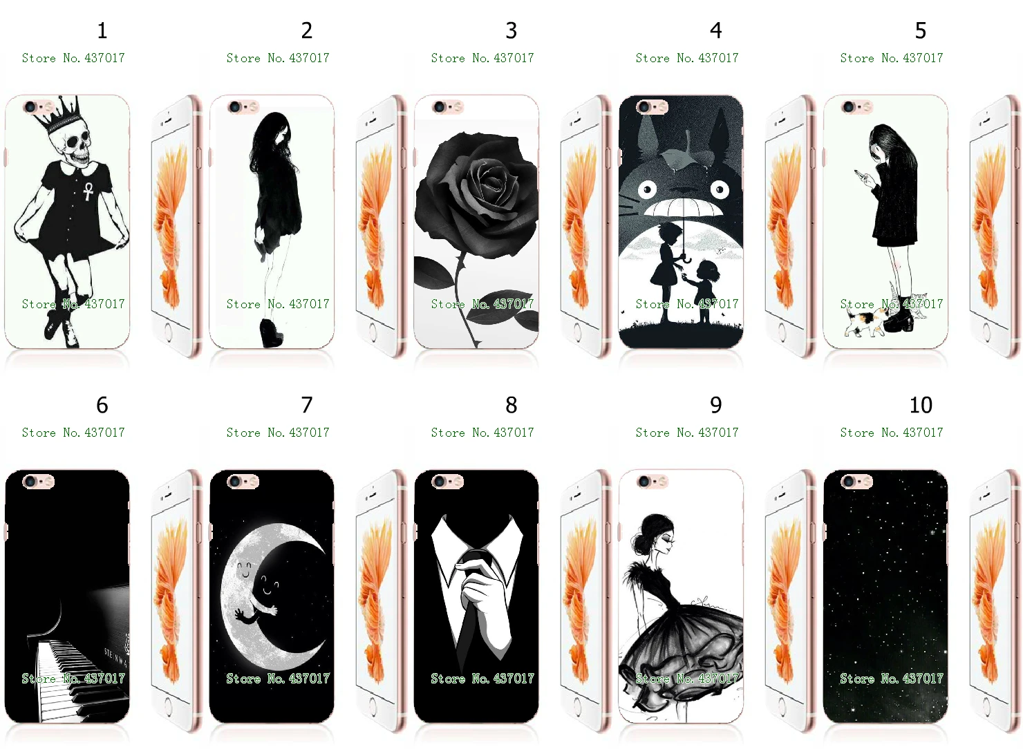Plastic Phone Cases Black and White Series Skull Piano Hybrid Hard for iphone 6 6s free shipping |