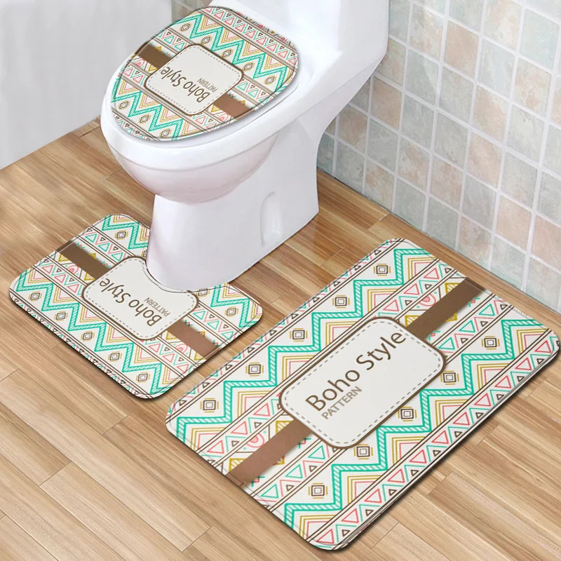 T New Starfish Shell 3 Piece Bathroom Set Rug Anti Slip Bath Rug Toilet Mats Carpet Set for Home Decor Printing Doormat - Цвет: P37