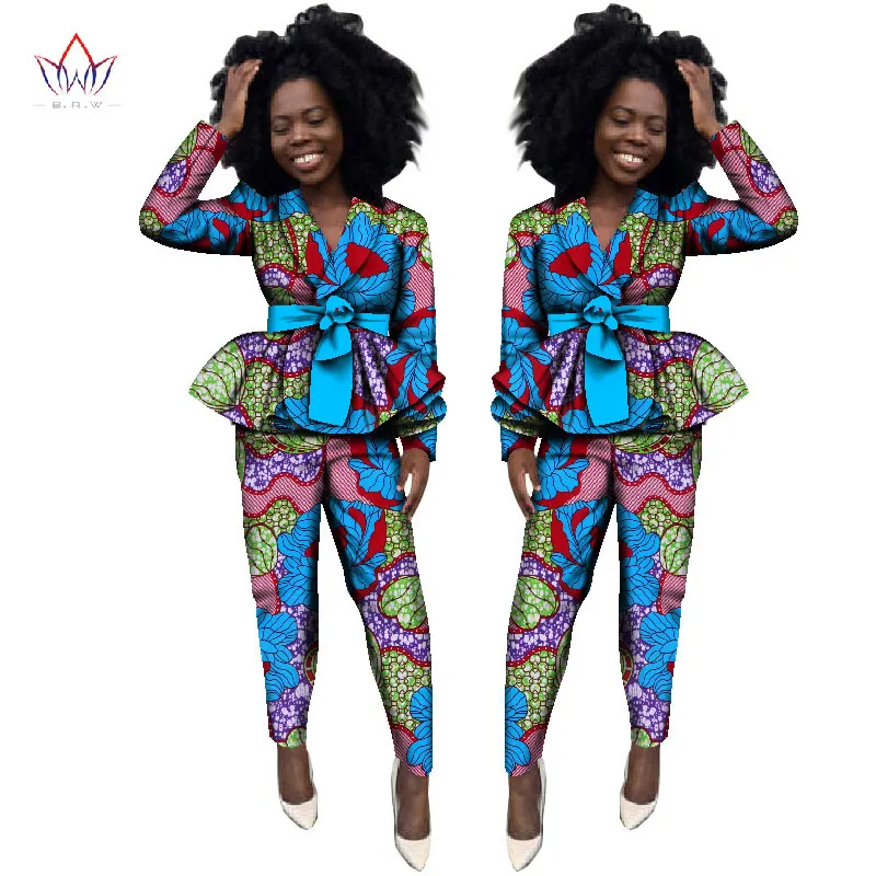 Новая мода 2019 осень Африканский Для женщин Комплекты штанов Дашики нарядный комплект для Для женщин брюки и укороченный топ большого