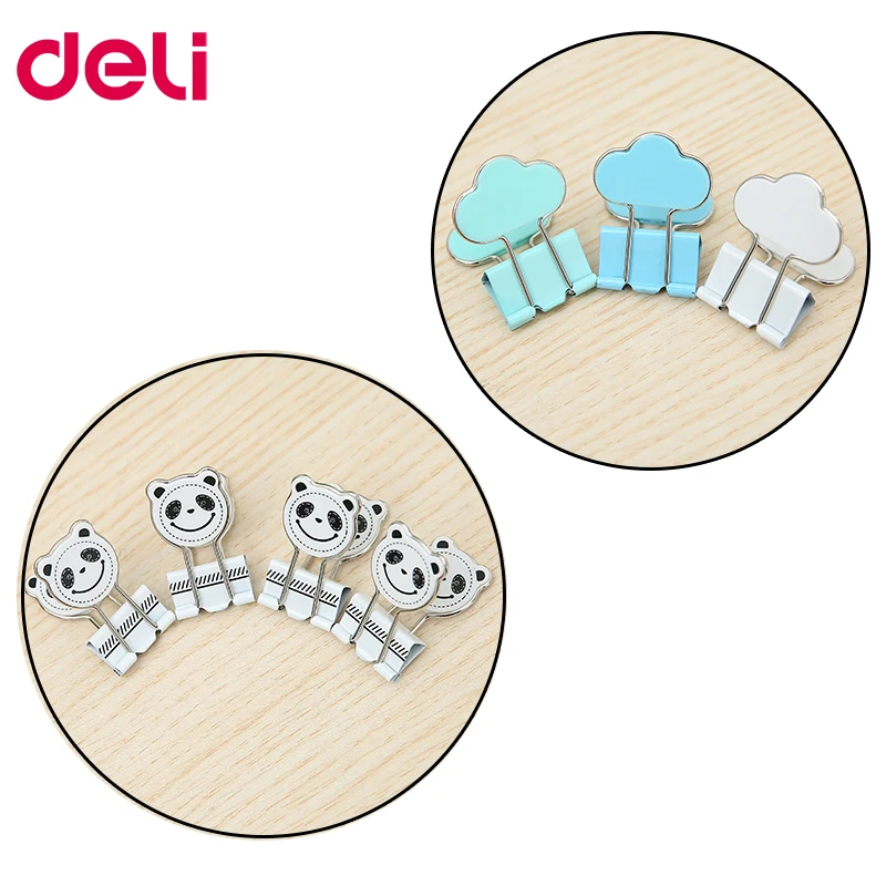 

Deli Binder ticket clip metal swallowtail clip document clamp cute bear and cloud lovely