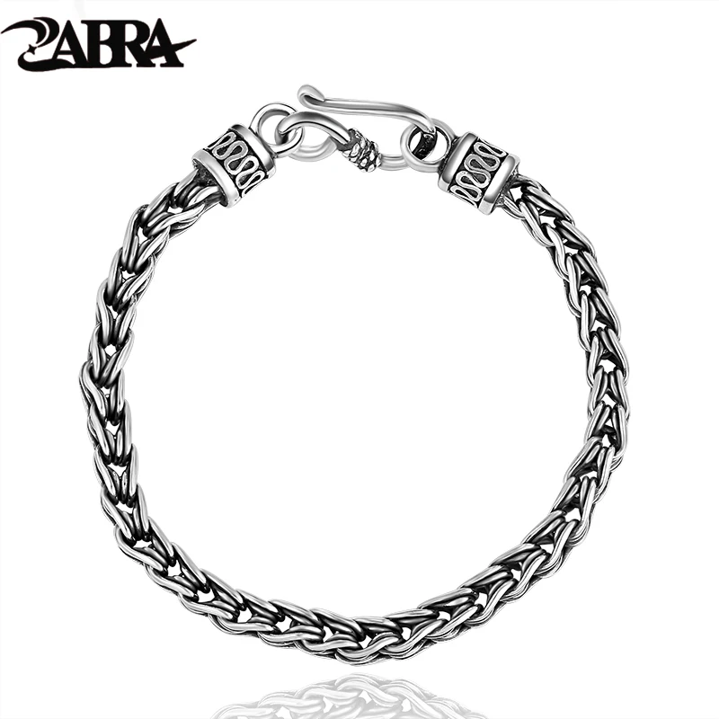 

ZABRA Luxury 925 Sterling Silver Men's Woven Bracelet Wrist Bracelets Thai Silver Man Braided Punk Vintage Jewelry Gift