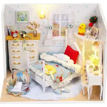 Q001 DIY деревянный кукольный дом, спальня с мебели, модель, строительные наборы, 3D миниатюрный кукольный домик, куклы, игрушка, милая комната