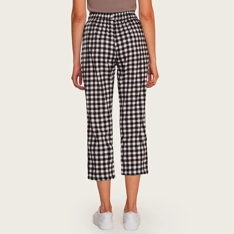 AcFirst Summer Cotton Black Women Fashion Long Pants Harem Pants High Waist Calf Length Female Pants Plaid Mesh Perspective AcFirst Summer Cotton Black Women Fashion Long Pants Harem Pants High Waist Calf Length Female Pants Plaid Mesh Perspective
