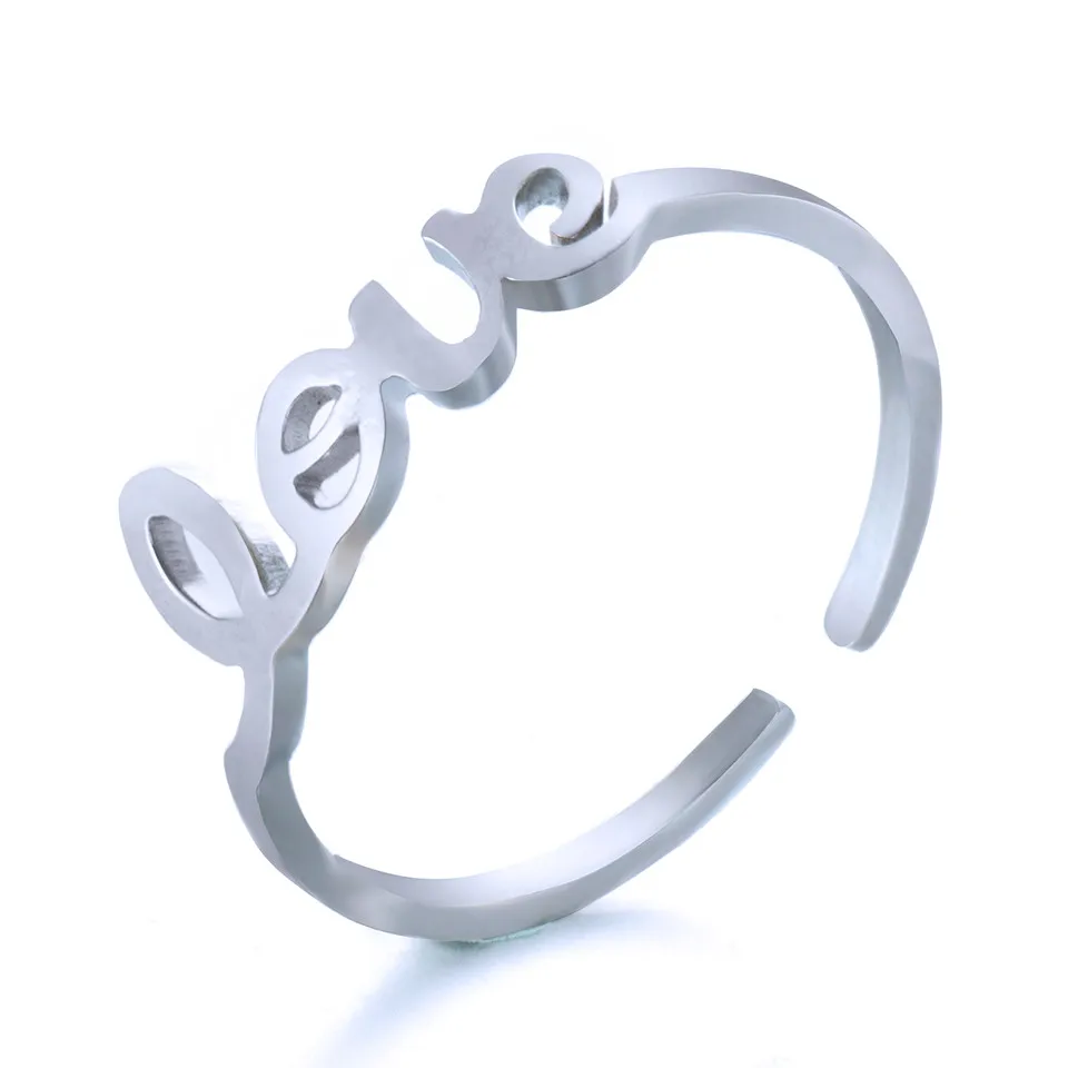 Модное популярное уникальное кольцо из нержавеющей стали с надписью LOVE, Золотое серебряное кольцо для пар и женщин, вечерние ювелирные изделия для помолвки, Подарочный аксессуар - Цвет основного камня: Silver