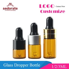 Sedorate 50 шт./лот 1 мл 2 мл 3 мм Янтарное стекло бутылка мини флакончики флакон-капельница для эфирного масла бутылки электронных сигарет Пипетка для масел LZ014