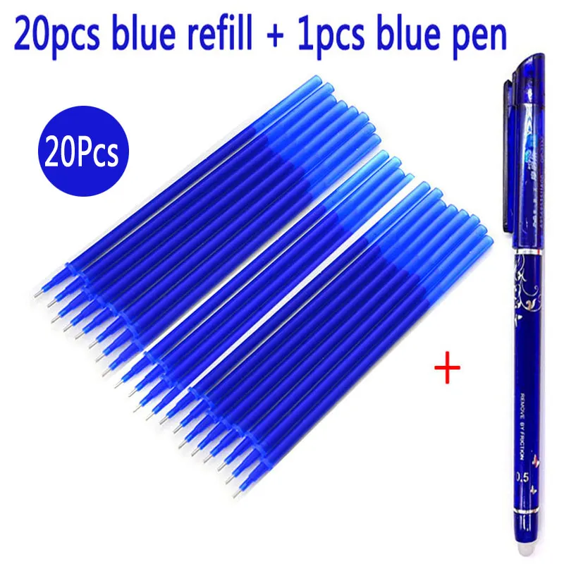 32 шт./компл. гелевая ручка стержень со стираемыми чернилами, стираемая ручка с заправляемым стержнем 0,5 мм синий/красный/черные чернила, офисные школьные канцелярские принадлежности инструмент подарок - Цвет: 20 blue ink 1 pen