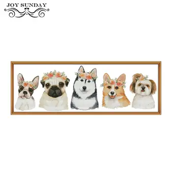 

Joy Sunday Dog Cross Stitch Patterns Printed on Canvas 11ct 14ct DIY Handwork DMC Counted Chinese Embroidery kits Needlework Set