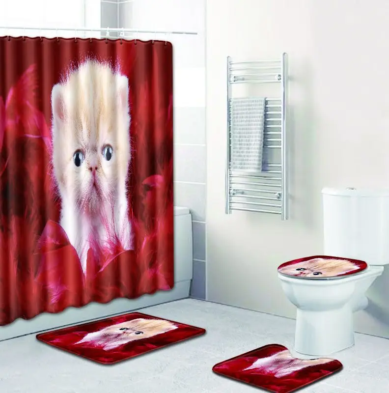 Zeegle коврик для ванной комнаты с рисунком кошки и занавеска для душа, нескользящий коврик для душа, водопоглощающий коврик для ванной и душа, ковер для туалета - Цвет: W180710-D017