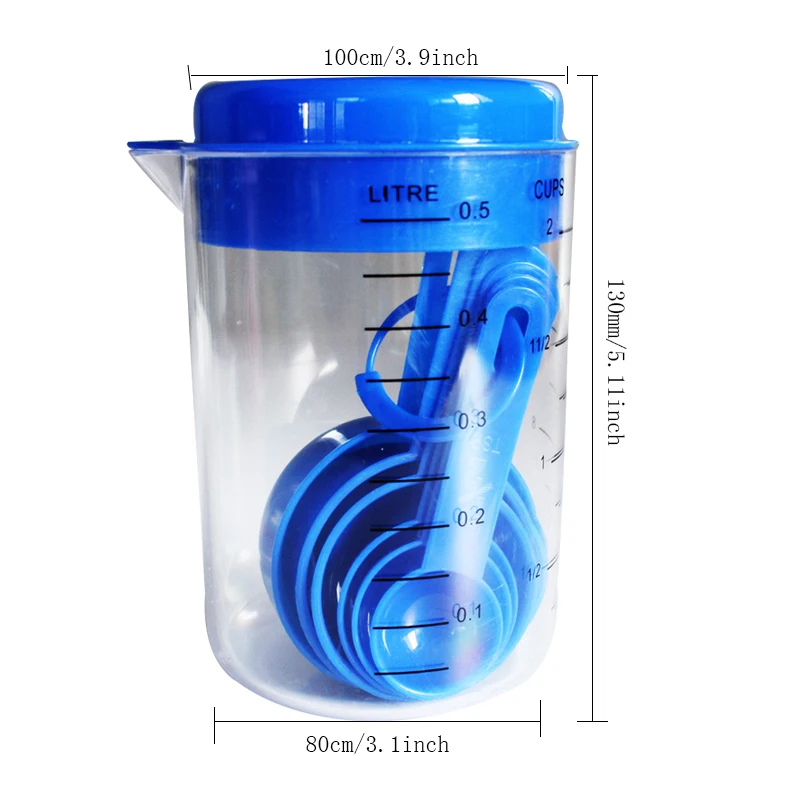 Urijk 7 шт./компл. синий Пластик мерный стаканчик Кухня измерительный ложки наборы для Кухня выпечки Кофе мерный набор