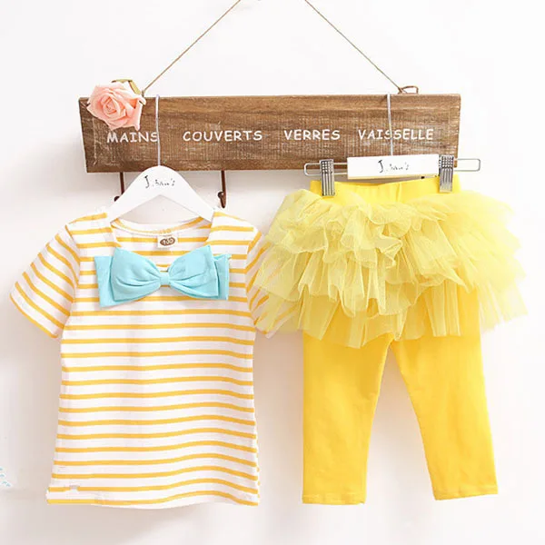 Детский полосатый топ с бантом для девочек, футболка, юбка-пачка, леггинсы, юбка-брюки, комплект одежды из 2 предметов, H3