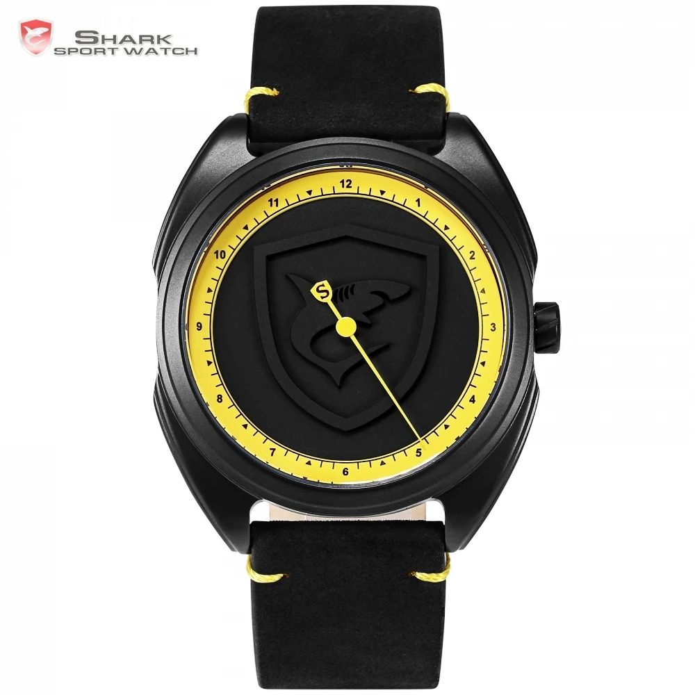 

Collared Carpet Shark Sport Watch NEW Yellow Bezel One Simple Hand Design Leather Men Fashion Wristwatch Relogio Masculino/SH576